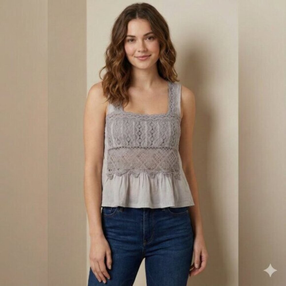 Victoria's Secret Moda Babydoll Blouse Tank Top Gray Lace Size XS
